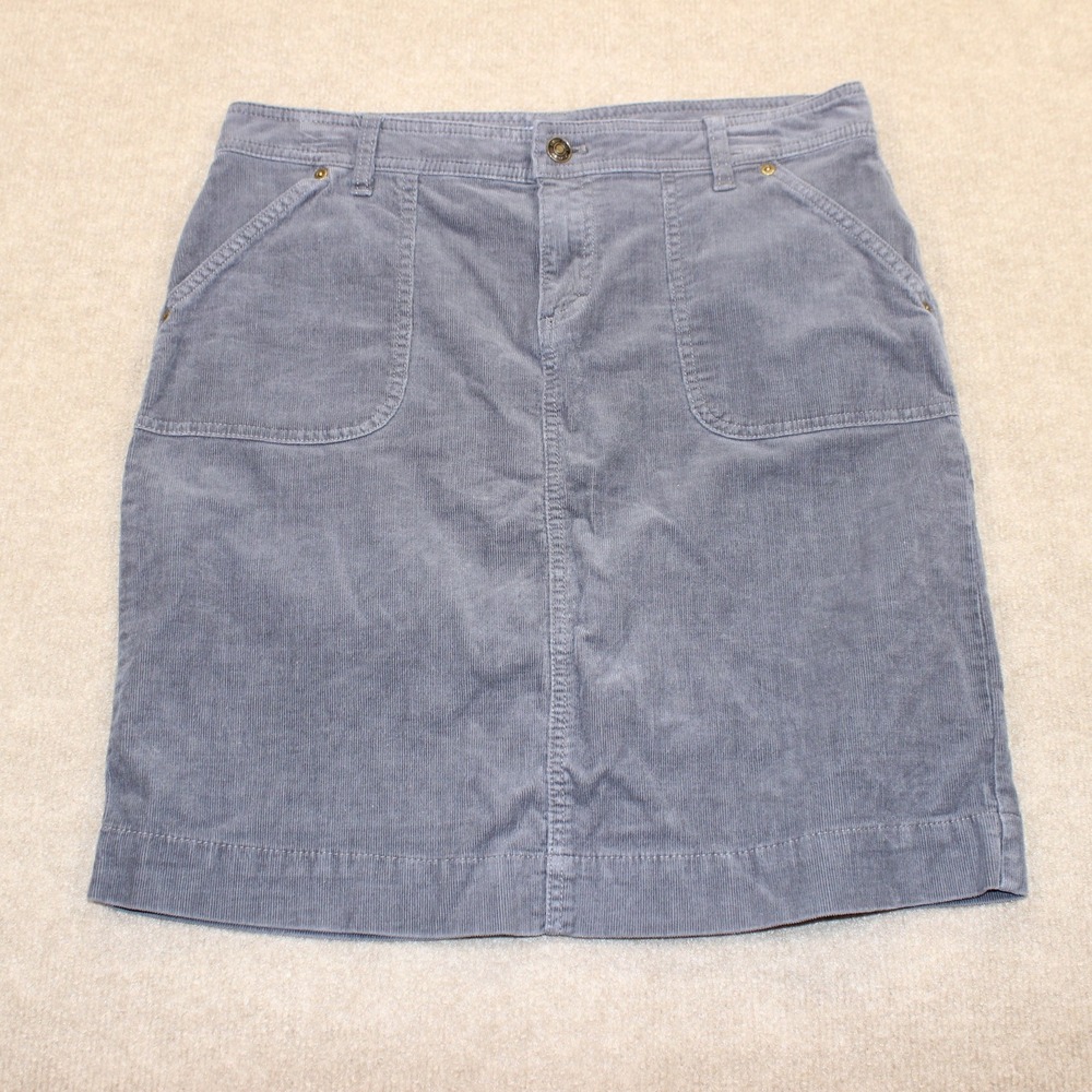 Izod Womens Blue Gray Corduroy Skirt Size 10 Stretch Cotton Straight Mini Skirt